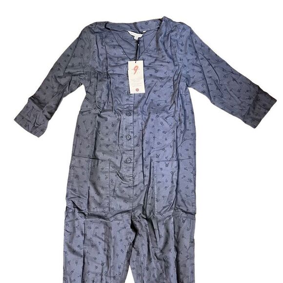 The Nines by HATCH 3/4 Sleeve Button-Front Maternity Jumpsuit Indigo Floral XS - Picture 6 of 9